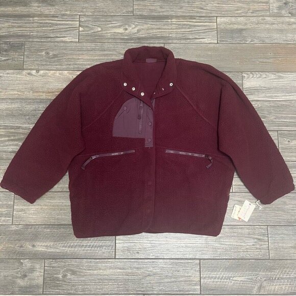 NWT Free People Movement x Hatch Hit The Slopes Fleece Jacket XS Deep Maroon - Picture 6 of 15